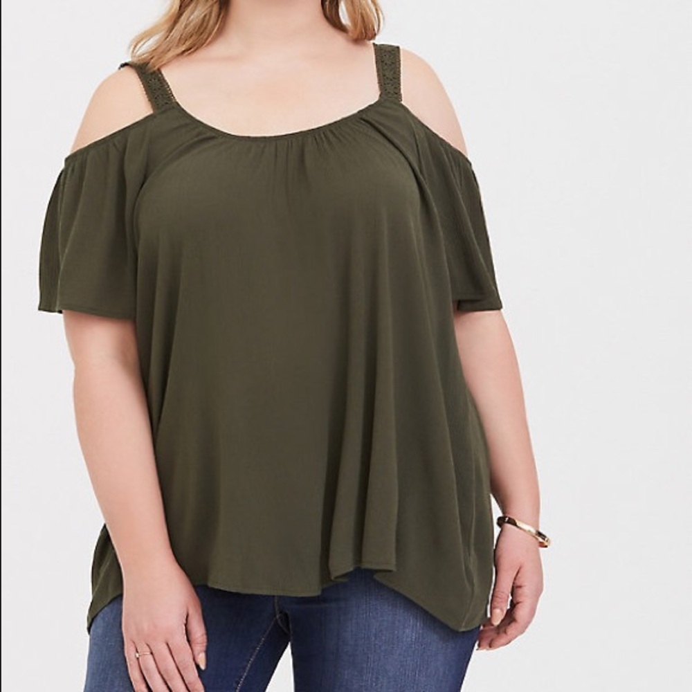 Torrid Olive Gauze Cold Shoulder ShIrt Size 2